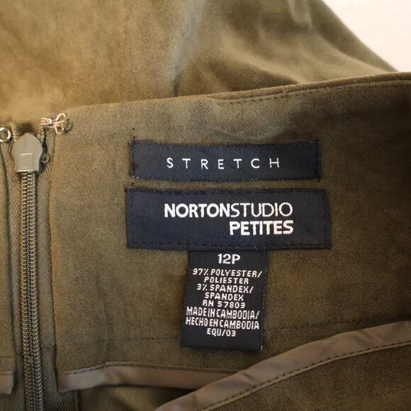 NWT Olive Green Vegan Suede‎ Pencil Skirt  Fall Business Casual Goblin Size 12P - Picture 7 of 9